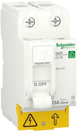 Выключатель дифференциального тока УЗО Schneider Electric Resi9 2п 63А 30мА 6кА тип A фото Выключатель дифференциального тока УЗО Schneider Electric Resi9 2п 63А 30мА 6кА тип A картинка